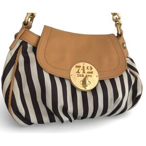Henri Bendel 712 Fifth Ave Striped Canvas Hobo Bag Leather Chain Strap
